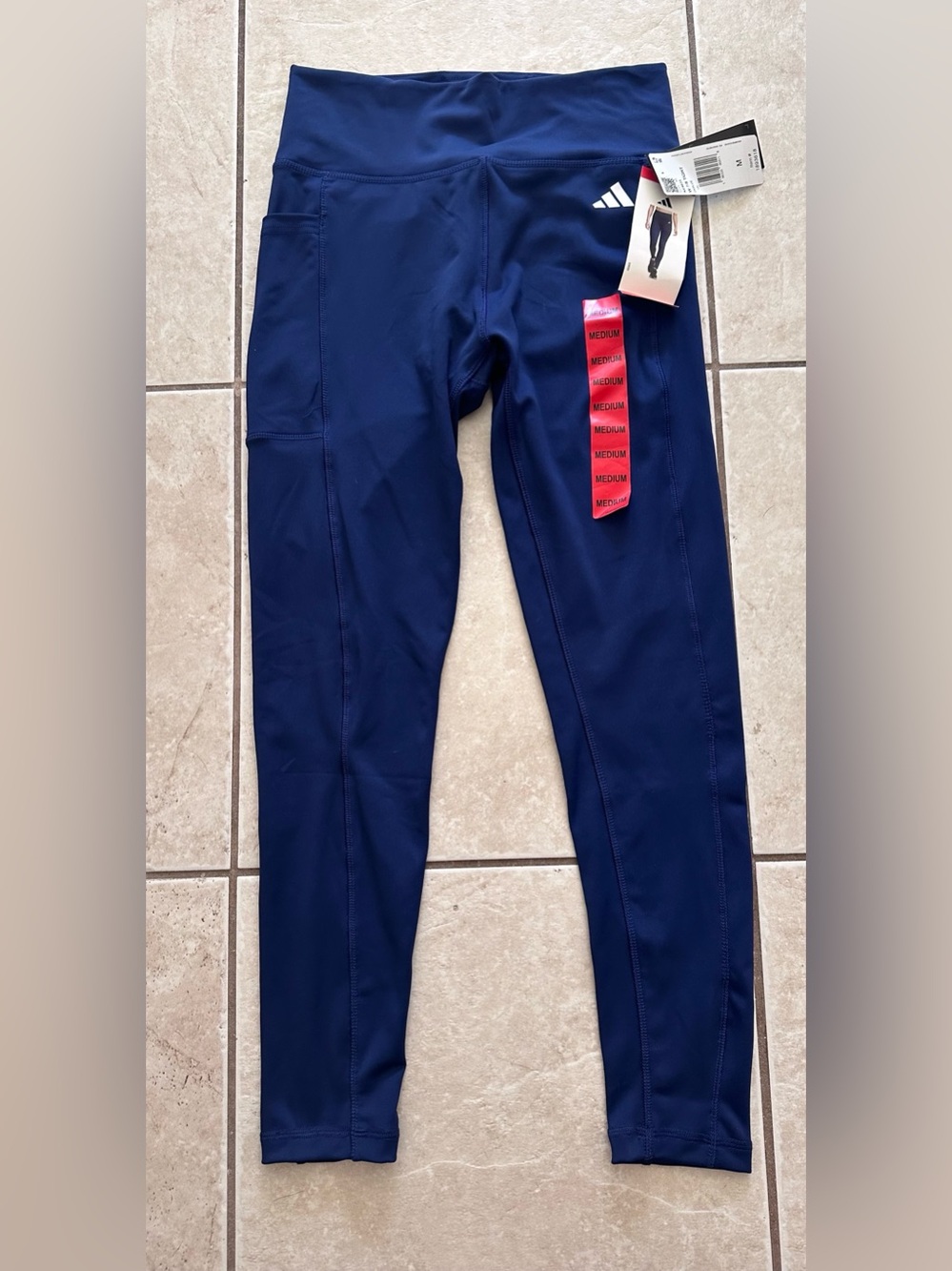 NWT Adidas Women's Dark Blue Tight Fit Pocket Workout Leggings Size Medium M
